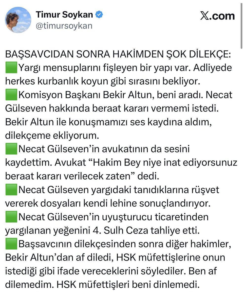 bulentmumay's tweet photo. - Önce başsavcı, akabinde de hâkimin ifadelerine göre, TV100’ün sahibi Necat Gülseven rüşvetle bazı dosyalardan beraat kararı aldırmıştı. @timursoykan haberini yapmış, ben de bizzat yargının fâş ettiği bu rezaleti paylaşmıştım. 
- Şimdi Necat Gülseven, benim aşağıdaki paylaşımıma yine yargı kararıyla erişim engeli kararı aldırmış. 
- Neye? Ruşvetle beraat ettiğine ilişkin başsavcı ve hakimin ifadelerine… Elden ele. 
https://t.co/al5gDWYHH5