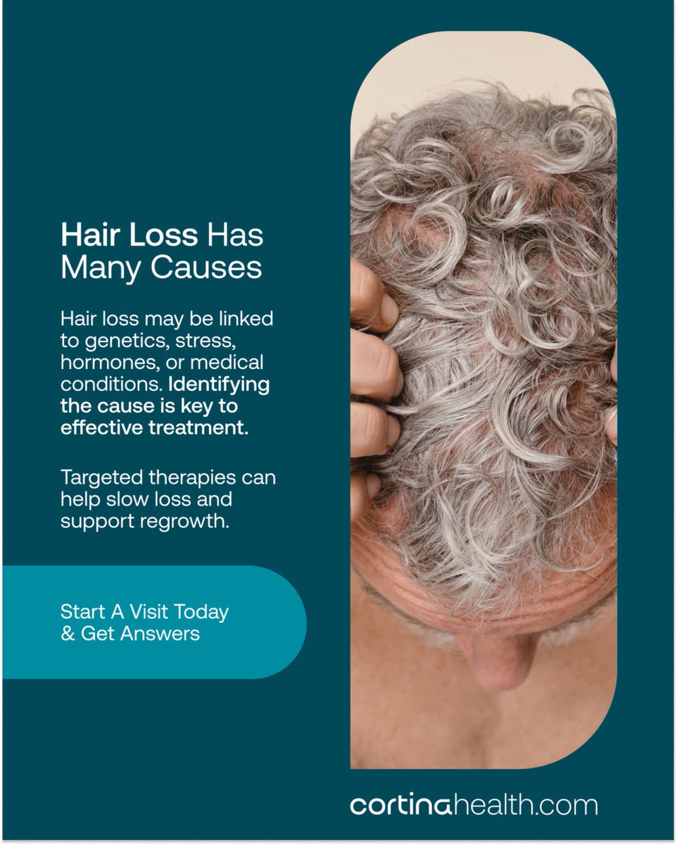 getcortina's tweet photo. Hair loss can happen for many reasons — from genetics and hormones to stress and underlying health conditions. The first step toward effective treatment is understanding the cause. https://t.co/jNY4zzvqdJ