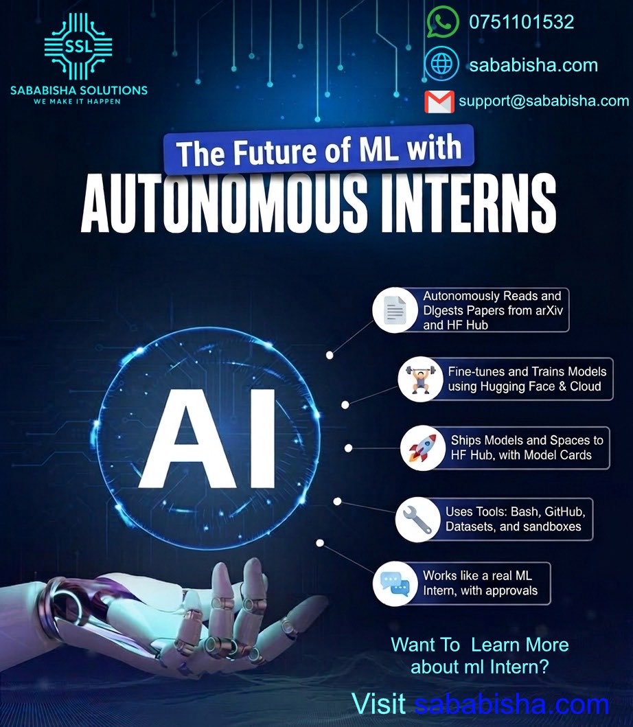 sababisha_SSL's tweet photo. The future of Machine learning is here!!🎉
Your next ML intern might not be human!

Autonomous Al interns can:
📝Read research papers
🧠Fine-tune models
🚀Deploy to Hugging Face
💬Use developer tools
🧑‍🤝‍🧑Work with approvals like a real teammate

Innovation starts with automation ✨ https://t.co/ypbuyiXdZF