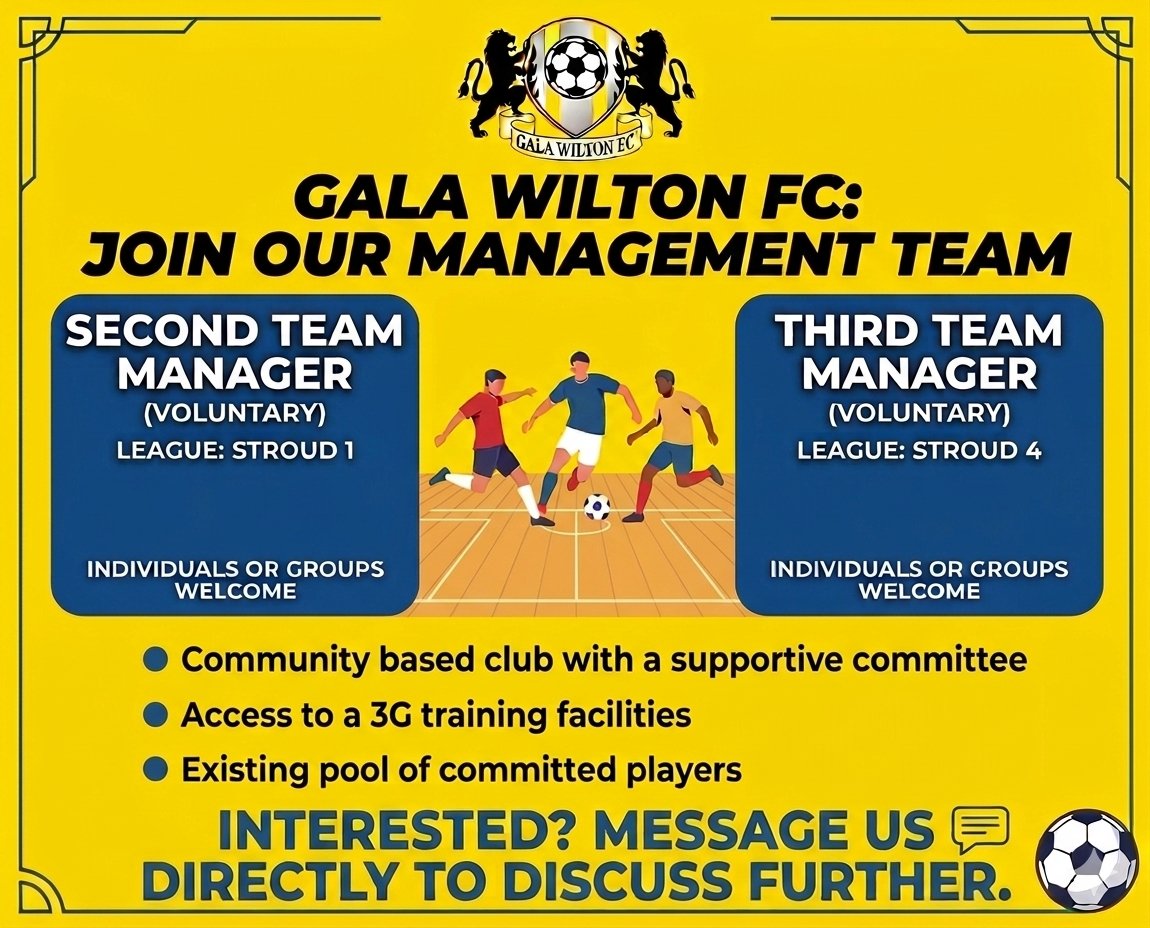 GalaWiltonFC's tweet photo. We are on the lookout for a new second and third team manager/management team. Please send us a DM if interested.
👇⚫️🟡 https://t.co/G8xpbGzdFH