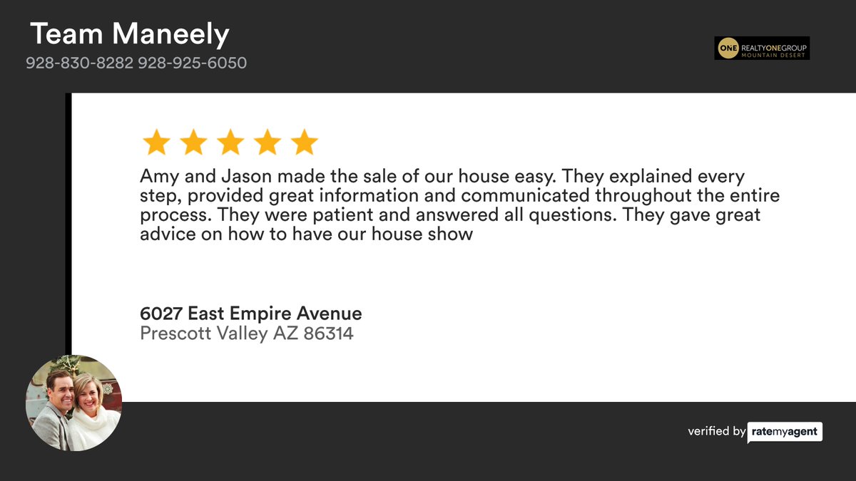 TeamManeely1's tweet photo. Our team’s latest Team Maneely review in Prescott Valley

https://t.co/faT7d3YIRG

...
#ratemyagent #realestate #Team_Maneely #RealtyOneGroup #MountainDesert #teamworkmakesthedreamwork 
https://t.co/gO6jBvT9Ay https://t.co/dcV3BMWLPs