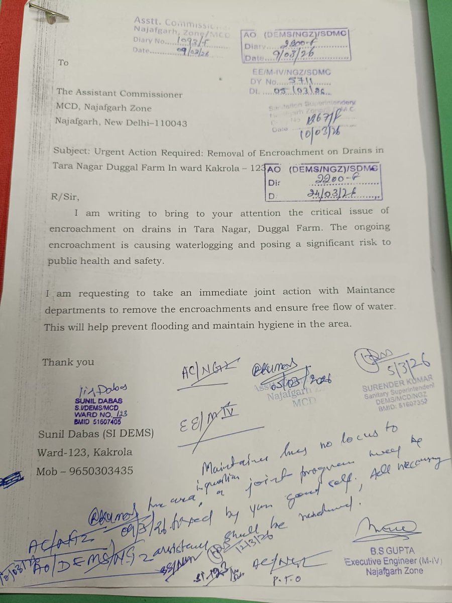 TNWA_DF's tweet photo. @@MCD_Delhi @DC_NGZMCD @CPCB_OFFICIAL It is extremely frustrating to see that despite dozens of complaints submitted to @MCD_Delhi officials and repeated posts on X, no concrete action has been taken regarding the cleaning of side drains in our colony.

As highlighted multiple times earlier, the attached complaint had already received almost all necessary approvals, and the action was scheduled for April 4. However, it is still unclear why the matter has been put on hold and who is responsible for this unnecessary delay.

We request the @MCD_Delhi Commissioner and @LtGovDelhi to kindly intervene and ensure immediate action on this complaint so that the drains in our colony are cleaned without further delay.

Residents are being forced to live in extremely unhygienic conditions, and unfortunately, nobody in @gupta_rekha government seems concerned enough to address this serious public health issue.