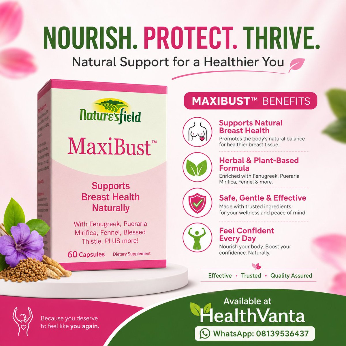 healthvanta's tweet photo. Glow with confidence naturally 🌸💖 — Nature’sfield MaxiBust now available at HealthVanta | WhatsApp: 08139536437 https://t.co/f195SFKsLY