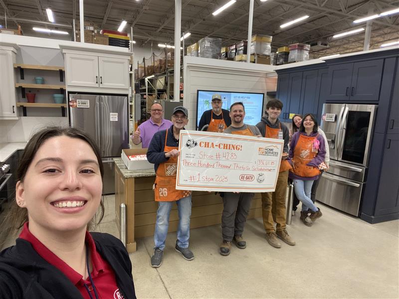 bath_ri's tweet photo. Shoutout to the North Kingstown Home Depot team (Store #4283) for being the TOP store in their district in 2025! 🏆 Sophie stopped by with pizza &amp; cake to celebrate their success. Thank you for everything you do, Home Depot team! 🍕🎂 https://t.co/UvHI6eC3MV