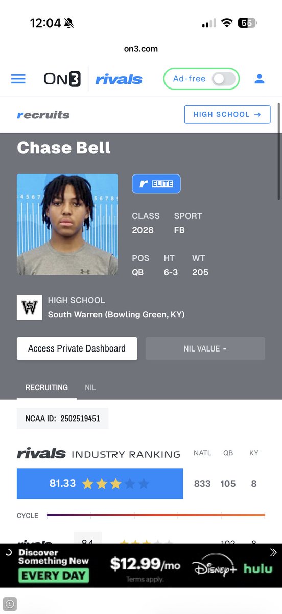 IamChaseBell15's tweet photo. Thank you for the 3 ⭐️ Rivals! More work to do 
@elite360recruit @ChadSimmons_ @SouthWarrenFB @adamgorney @QBC_Nashville @QBHitList @TNSelect7V7 @Rivals @LoganTillman @TheUCReport @LippertScouting @drew_toennies #AGTG https://t.co/ZgKFERtAcf