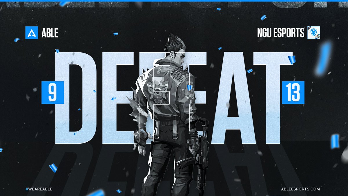 ABLE_Valorant's tweet photo. GGs to @NGU_eSports_ 
We fall 13-9 in our opening match of Spike Series: PULSE #2. Not the start we wanted, but we reset and go again.

Roster:
@mika_frags 
@Mentixvlr 
@Heiljo_Val 
@Lollon_Leon 
@RatchetsssValo 

Coach: @OCTWurzel 
Manager: @timzen_ofc 
#WeAreABLE #FearABLE https://t.co/1yeOuDbYQH