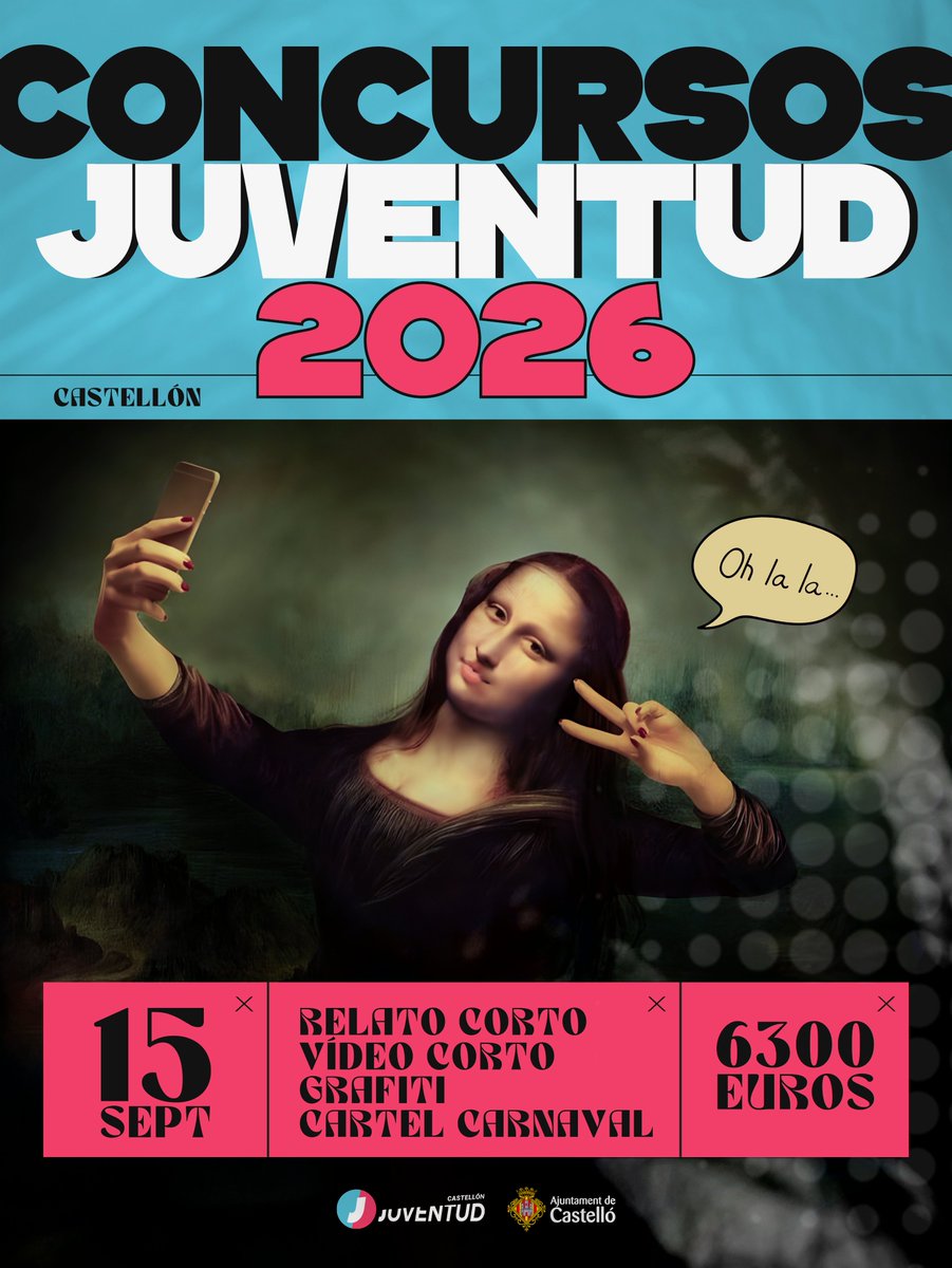 _juventudcs's tweet photo. 😎Vuelven los concursos de Juventud con 6300 euros en premios. ¡Relato corto, vídeo corto, grafiti y cartel de Carnaval!

🎉Tienes hasta el 15 de septiembre* para presentar tus mejores propuestas. Consulta las bases en https://t.co/od0pgdml4o

*31 de octubre para el de Carnaval. https://t.co/A2tN0DOCYt