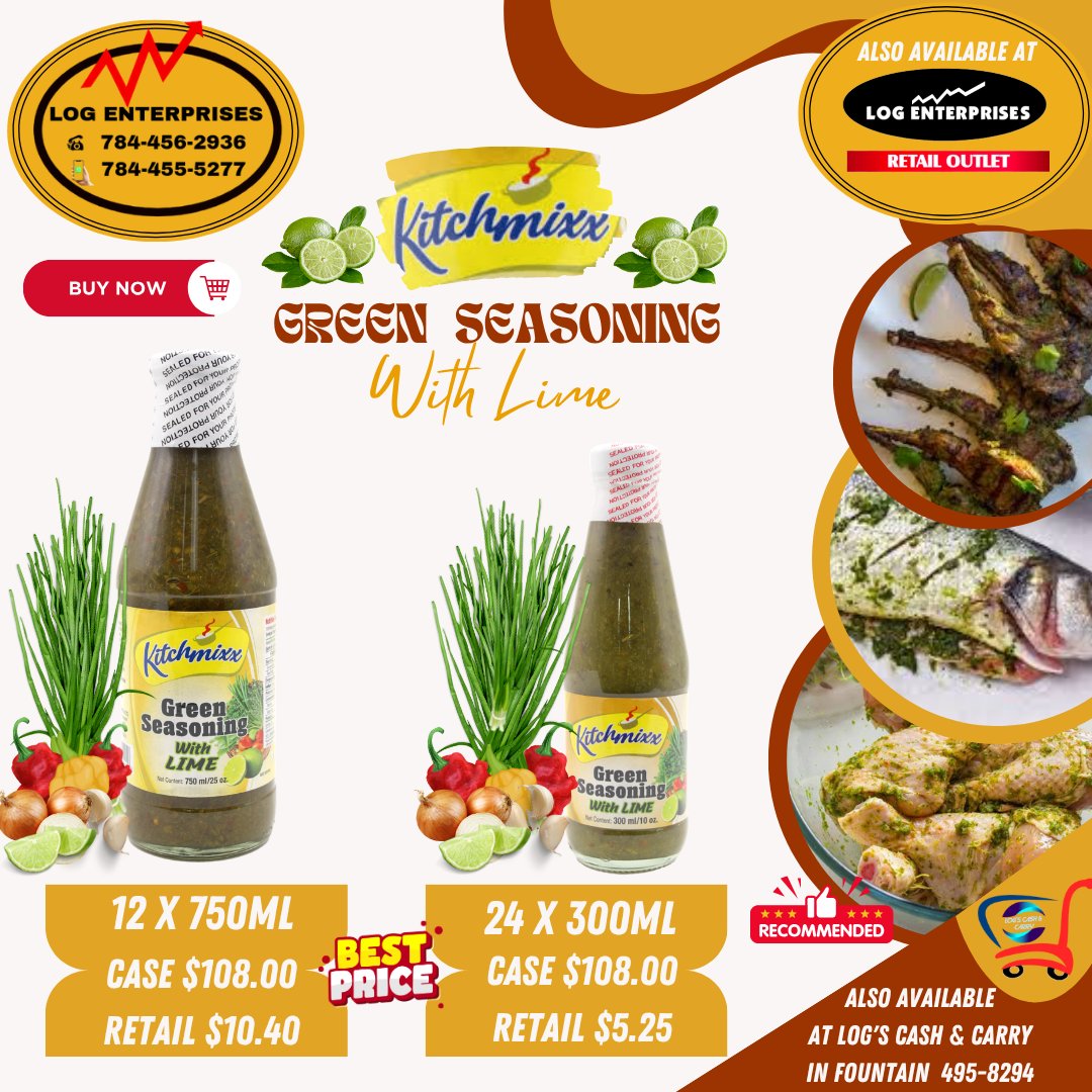 IAMR3CKA's tweet photo. REMEMBER TO GET YOUR KITCHMIXX GREEN SEASONING WITH LIME AT LOG ENTERPRISES COMPANY LIMITED, LOG ENTERPRISES RETAIL OUTLET &amp; LOG'S CASH AND CARRY! https://t.co/45AGTWuN1x