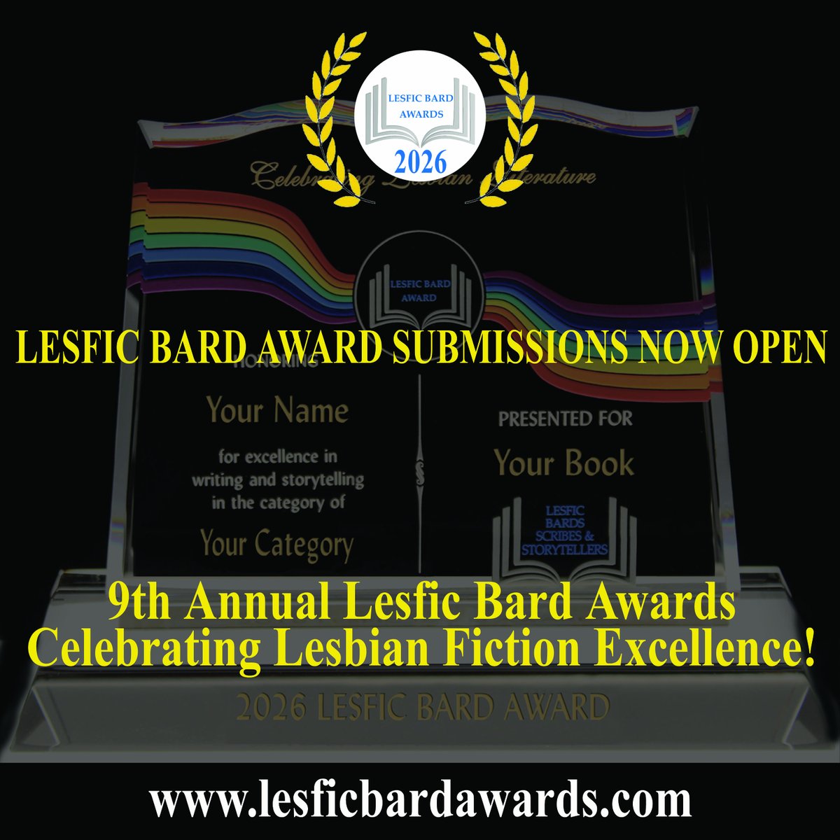 LesficBardAward's tweet photo. Attention Authors/Publishers/Agents: If you have published or are going to publish a Lesfic/Sapphic/Woman-loving-Woman book in 2026, get your entry in ASAP.  The ONLY Awards that are COMPLETELY anonymous.
Join us for the 9th annual Lesfic Bard Awards.  https://t.co/YPu1GuUYMQ https://t.co/iNGtHYtQKf