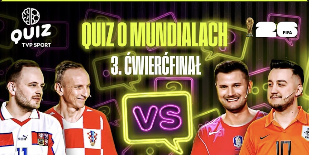 KubaKazula's tweet photo. Trzeci odcinek turnieju quizowego TVP Sport już dostępny!

Tym razem w mundialowej bitwie zmierzyli się @jamesbirdstein i @SlavKwiat oraz @hubertbugaj i @ppyszkiewicz. Komentarze twierdzą, że poziom dobry, więc nie wypada się nie zgodzić @sport_tvppl

https://t.co/f9bM3F01oO https://t.co/THjA3LQmVF