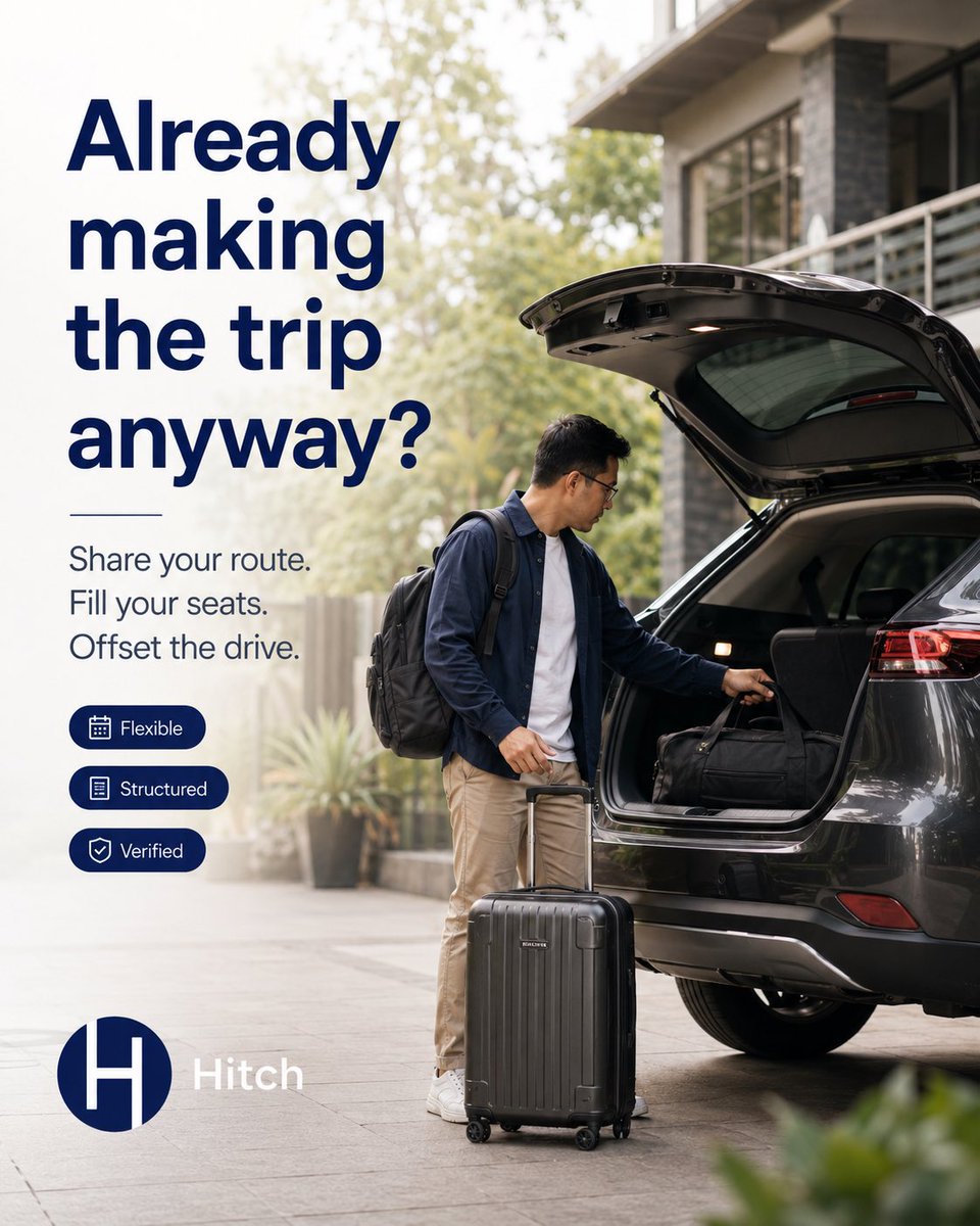 HITCHITWORLD's tweet photo. Already making the trip?

Hitch is being built for drivers already travelling between cities who want a better way to share empty seats. https://t.co/7tc8hOsKZw