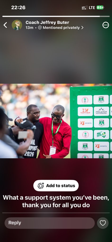 genakhena's tweet photo. “Chairman, if we’re not cheated, we will get the NPFL ticket”, Jeffrey Butler, @SportingLagos head coach said to me. I responded with leave that to me. @TallBlackBoy, keep the fire burning. The kids love you, I love you too. You’re a good manager. Stay humble.
Let’s go Sporting! https://t.co/V7qguuURAr