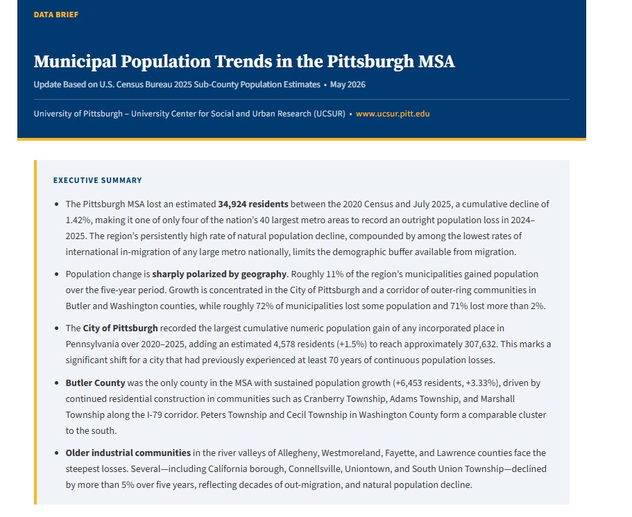 chrisbriem's tweet photo. New:  Municipal Population Trends in the Pittsburgh MSA - Update Based on U.S. Census Bureau 2025 Sub-County Population Estimates 
https://t.co/Rq8zgJoNcS https://t.co/5HvfTSGbvx