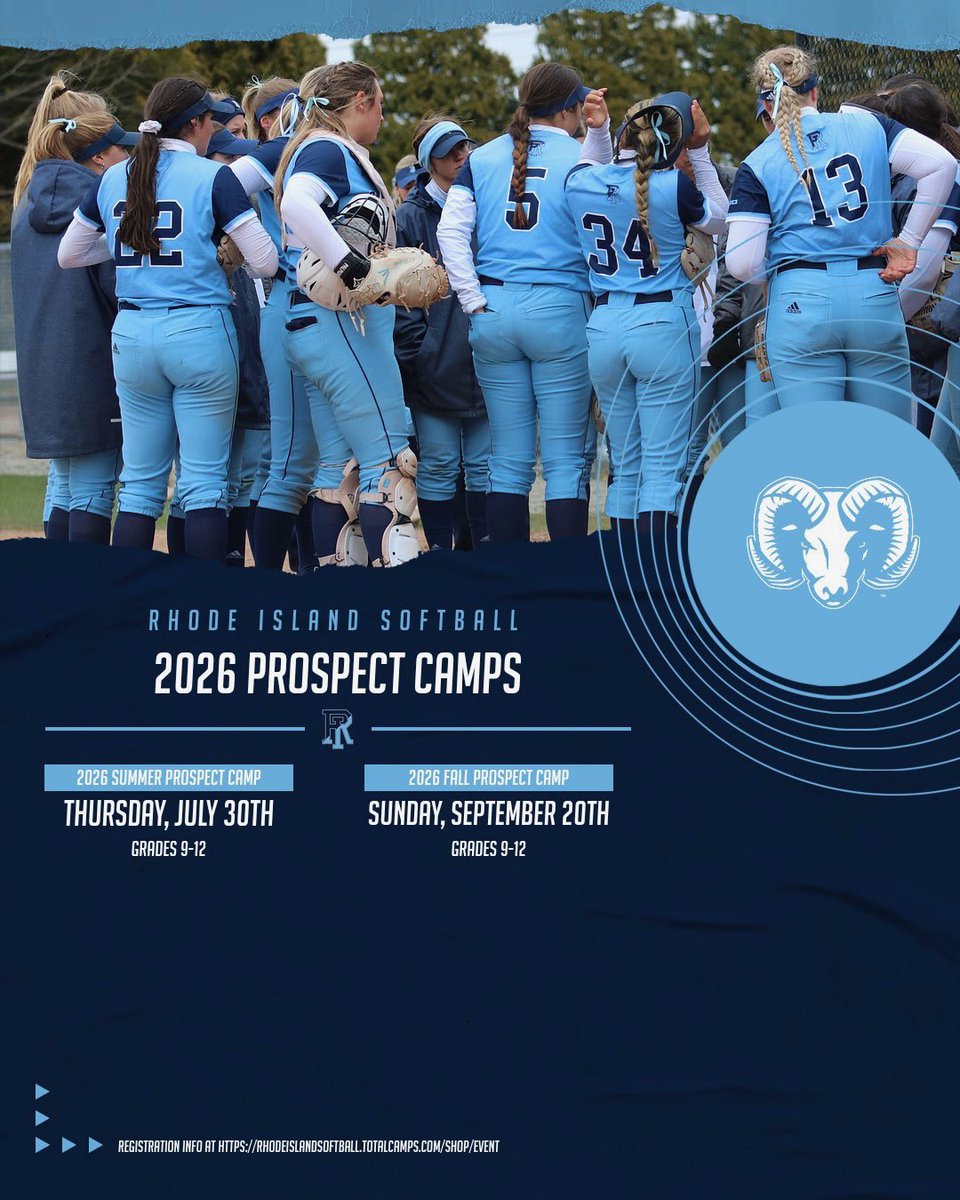 RhodySoftball's tweet photo. Our 2026 Prospect Camps are officially LIVE! Register today using the link below! 🥎🐏

https://t.co/ik3YXOUnCH https://t.co/BdVRKI09Ua
