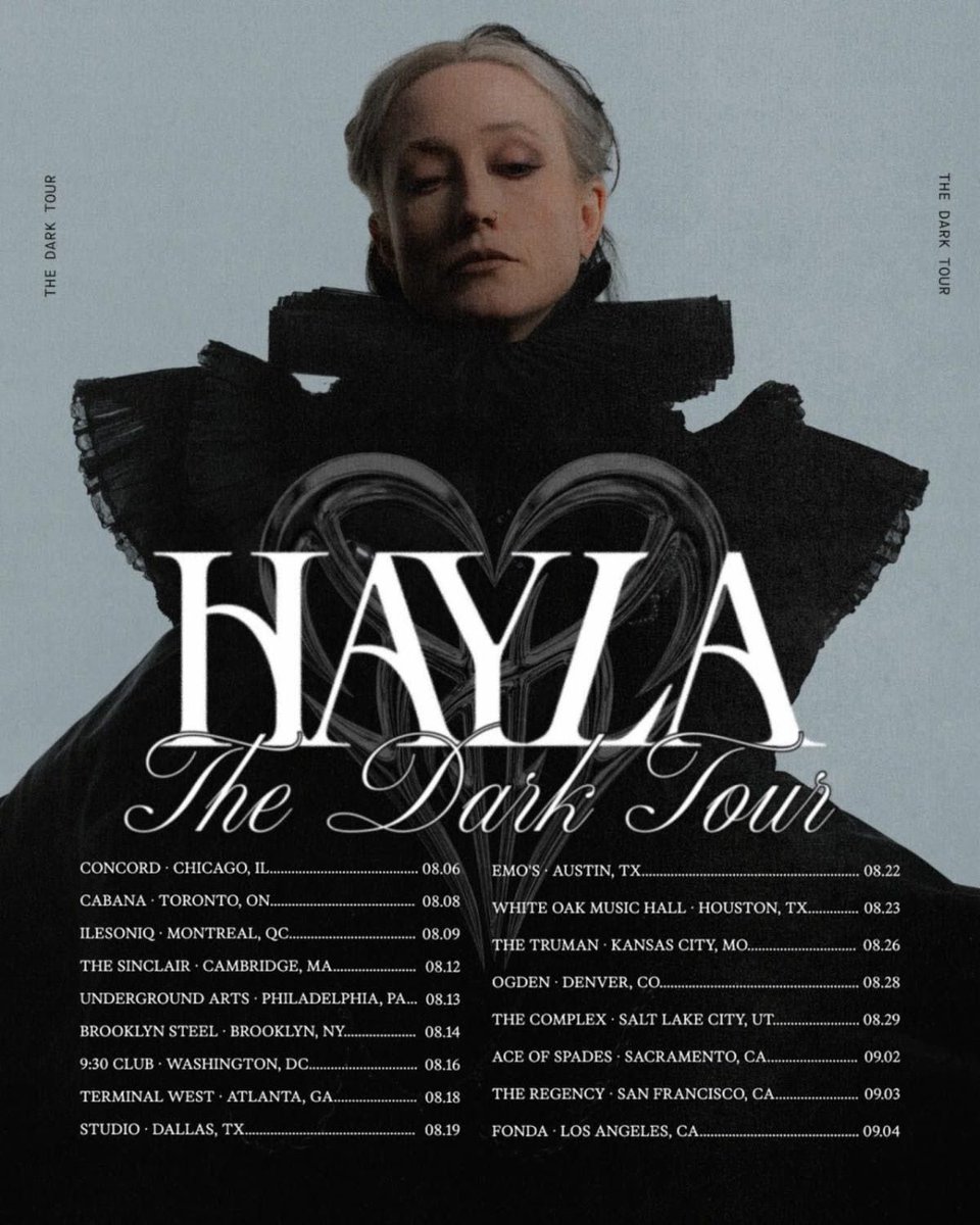 musicconnection's tweet photo. HAYLA is stepping back into North America this fall, and she’s not easing in quietly—she’s arriving with The Dark Tour. If her earlier touring era leaned into club energy and electronic lift-offs, The Dark Tour feels like the recalibration after the drop.
https://t.co/cVBoxsfZXF https://t.co/DmBD76opaO