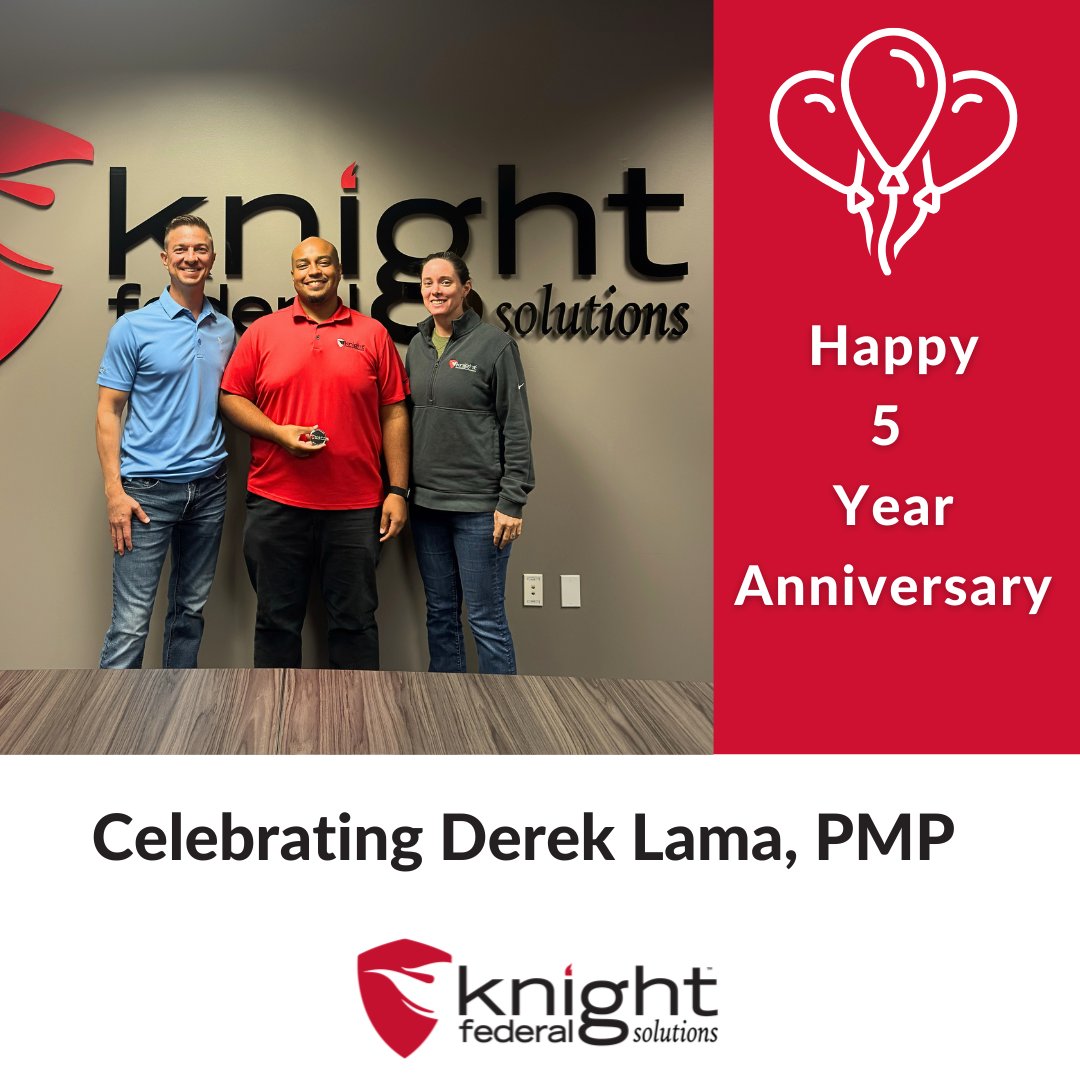 KnightFederal's tweet photo. Today, we are proud to celebrate Derek Lama, PMP, on his 5-year work anniversary with Knight Federal Solutions!

Over the past five years, Derek has brought dedication, focus, and a results-driven mindset to his work, consistently supporting our team, our mission, and the customers we serve. His commitment to excellence and willingness to go above and beyond reflect the values that make Knight Federal strong.

Congratulations, Derek, on this meaningful milestone. Thank you for your continued contributions and for being part of the Knight Federal team!

#KnightFederal #WorkAnniversary #EmployeeRecognition #TeamKnightFederal #DrivenByResults