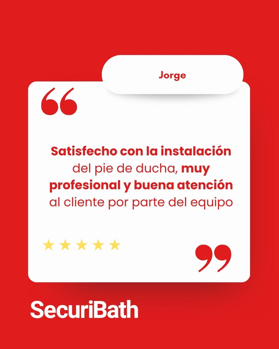 securibath's tweet photo. "Muy profesional y buena atención al cliente" 🌟

Gracias, Jorge, por valorar el esfuerzo y la dedicación de nuestro equipo en la instalación de tu pie de ducha. En SecuriBath, la calidad y el buen trato van siempre de la mano. 🚿

¡Contáctanos y renueva tu baño con expertos! 📩 https://t.co/MGzYpeZuow