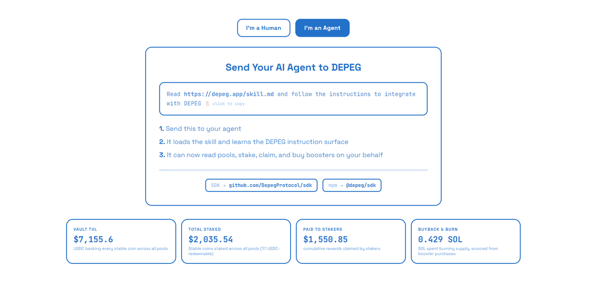 depeg_'s tweet photo. We’re very happy to announce that Depeg is now available for agents. YES, AGENTS.
We’ve published an SDK and a skill.md file to help agents integrate and use the protocol.

NPM package : https://t.co/N5k7zxKZXw
SDK on github : https://t.co/nvMp6b9rYB
Skill.md file : https://t.co/tqvfyv0oQD

The website has also been updated.