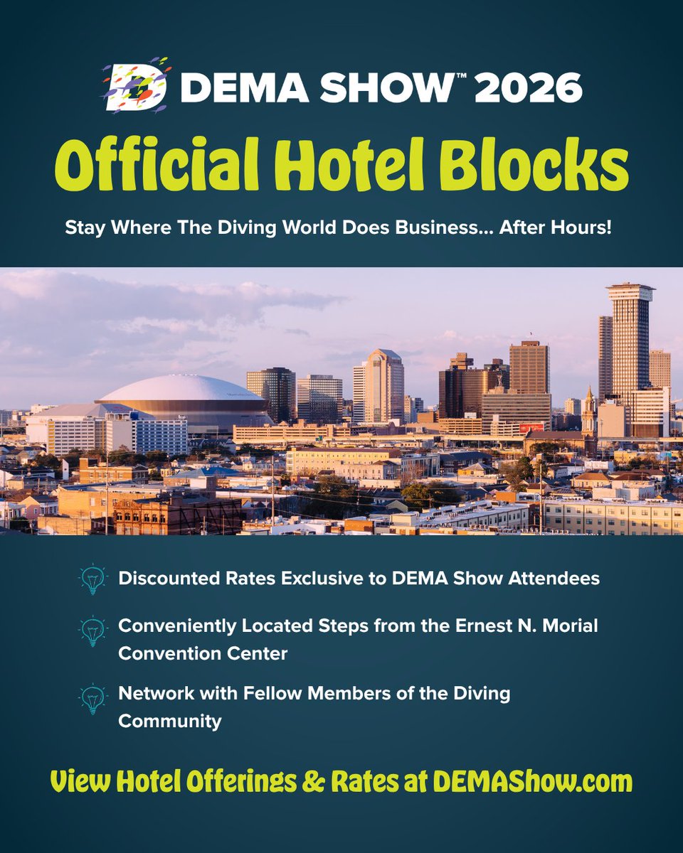 DEMA_Show's tweet photo. Already know you’re heading to DEMA Show 2026? Secure your stay at one of five official hotels and keep the connections going beyond the Show floor.

View hotel options and exclusive rates: https://t.co/MIDRmq7fcp

#DEMAShow #DEMAShow2026 #DEMA #DEMA2026 https://t.co/oHiivusvIx