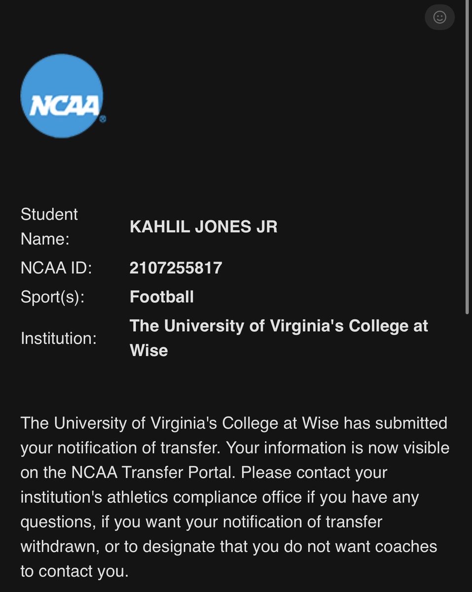 joneskahlil_'s tweet photo. Thank you to UVA Wise coaches, staff, and my teammates for everything. Grateful for the opportunity and memories. After careful thought, I’ve decided to enter the transfer portal ! Lets Work!

2Years eligibility 

5'11 | 190

Cell-404-512-1527 https://t.co/lngVQTOvwP