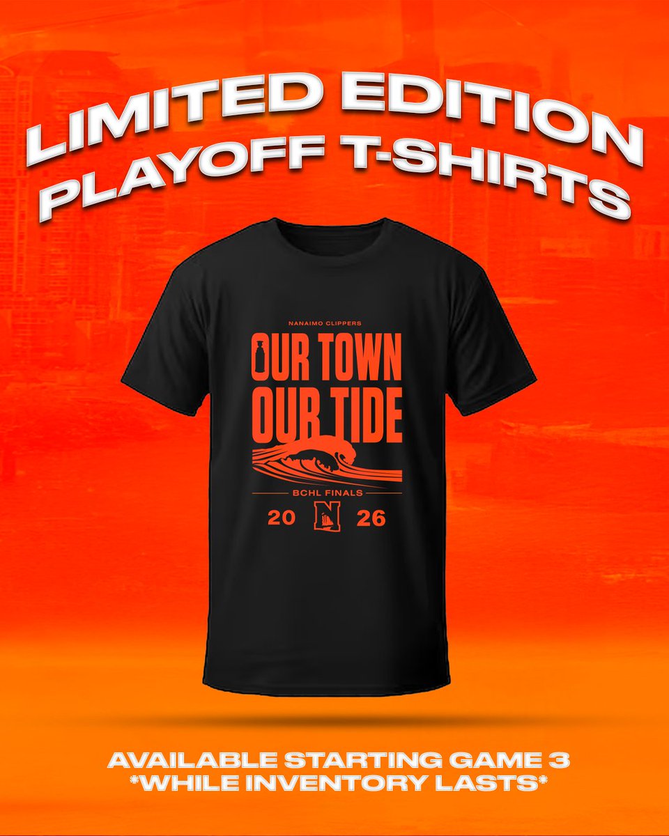 ClippersHockey's tweet photo. Make sure to arrive early to secure your LIMITED EDITION Playoff T-Shirts‼

Available at the merch booth while inventory lasts.

🎟 | https://t.co/IefFtABhLf

#OurTownOurTide https://t.co/kH0Bz1spmN