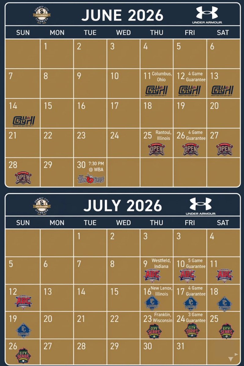 17uSluggersBase's tweet photo. 2026 Summer Schedule Release‼️👀

*Open to adding some midweeks, feel free to reach out to Coach Snyder* https://t.co/9NpENVcsWv