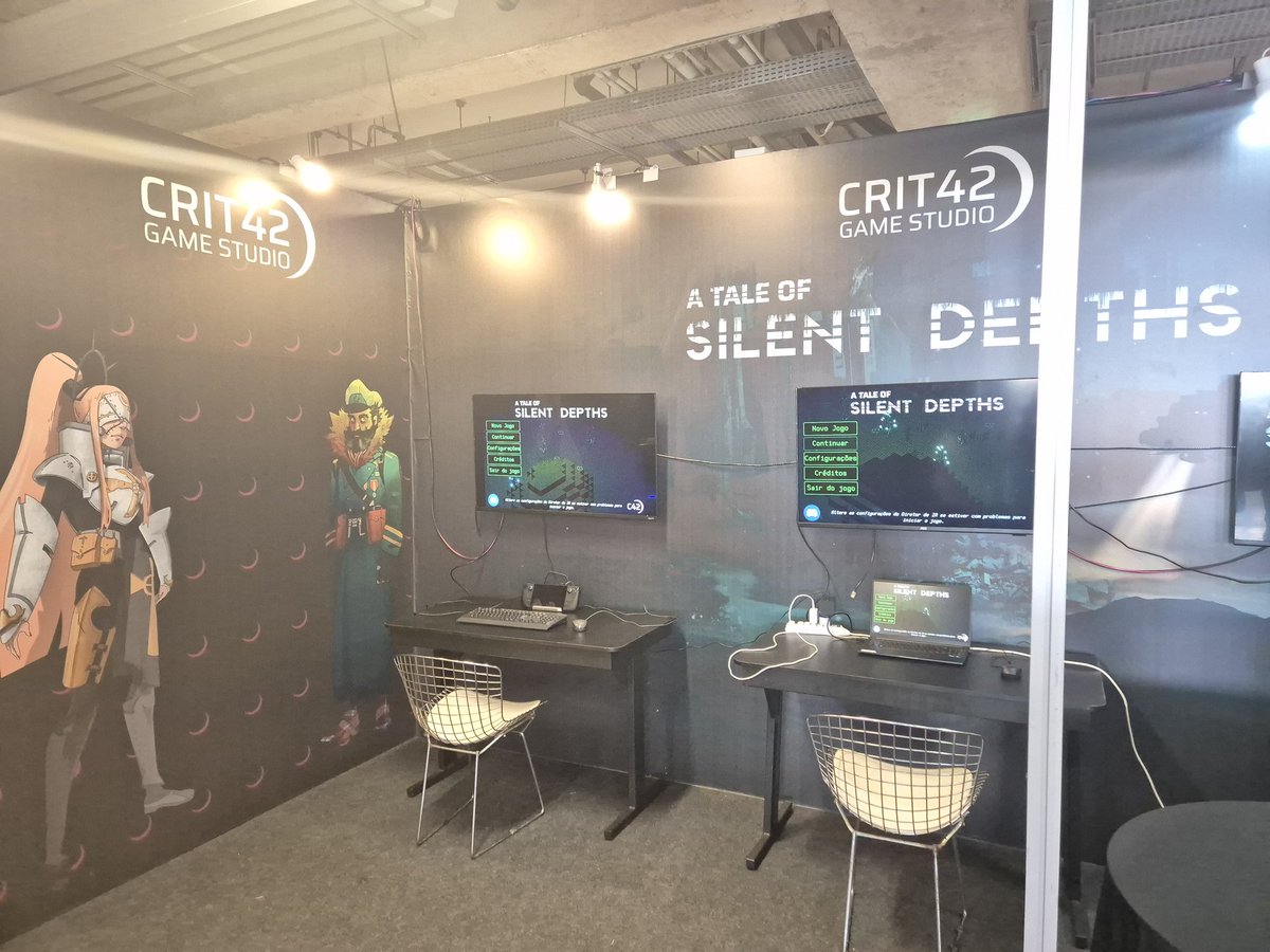 Crit42Studio's tweet photo. Releasing "A Tale of Silent Depths" has been a inspiring milestone for me and all who collaborated on the game!

A big thank you to who played it. Hope the Depths grasped you as strong as they do with me!

Ps: a photo from the game booth in Brasília Game Festival 🥹

#indiegame https://t.co/WJi7EtcAXb