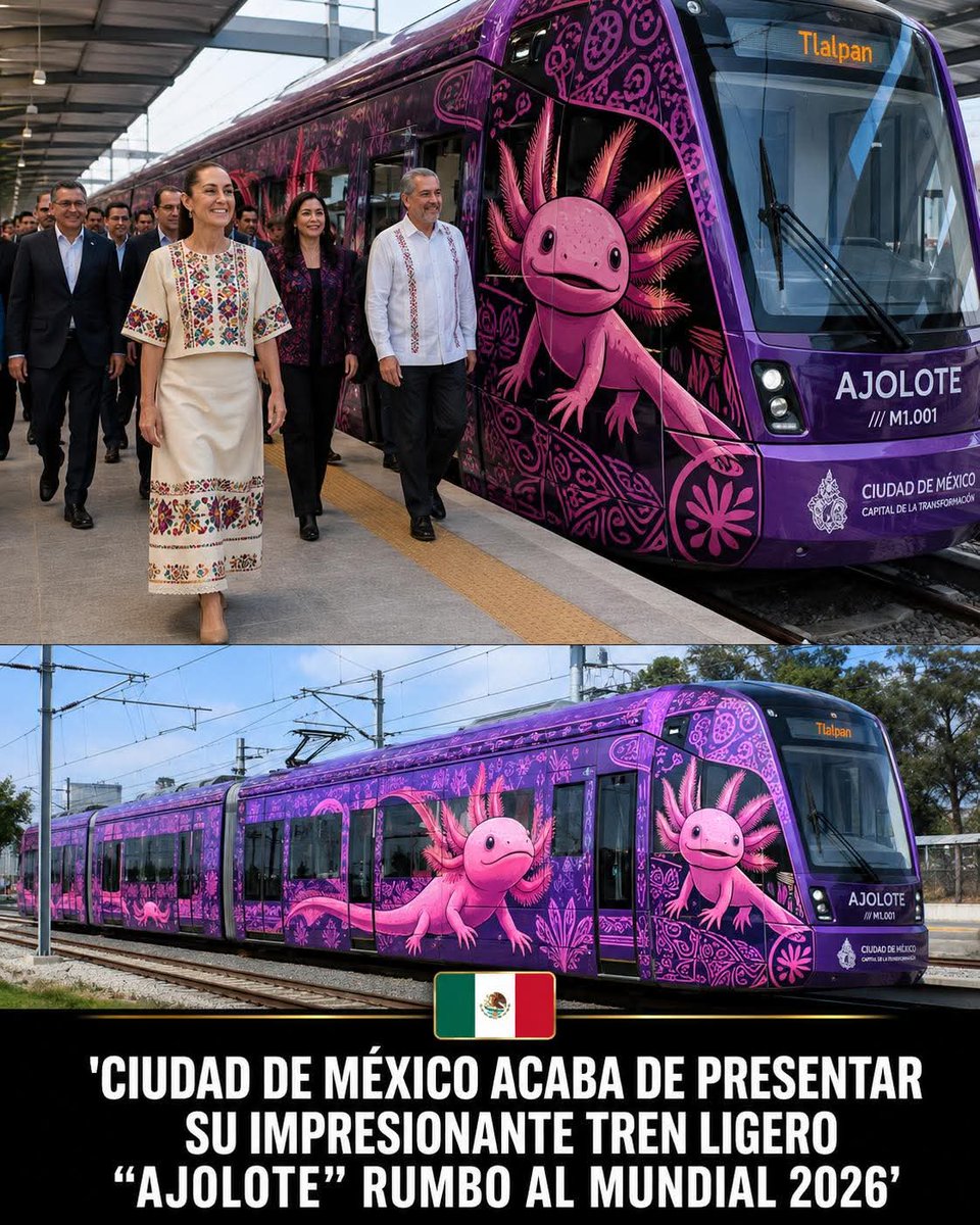 alexiaislasalv's tweet photo. 🚆🇲🇽 #México sigue avanzando con creatividad, cultura y transporte moderno.
📍📣#RETWITTEA 
El nuevo concepto de tren ligero "Ajolote" se ve absolutamente increíble - una hermosa mezcla de innovación + identidad mexicana.

Vibraciones futuras rumbo al Mundial 2026. 🌎⚽ https://t.co/J31RwIIZDR