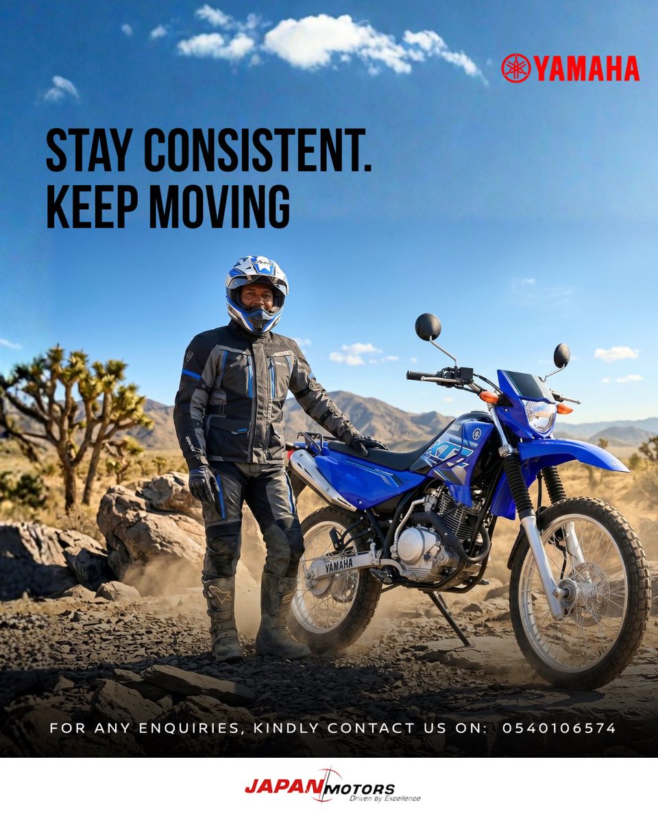 YamahaGh's tweet photo. Discipline is choosing the road ahead, even when it feels long. Stay consistent, and let every step count.
Call 0540106574 for sales enquiries.
 
#XTZ125E #YamahaGhana #RideWithYamaha #MondayMotivation https://t.co/DOOA0iLySX