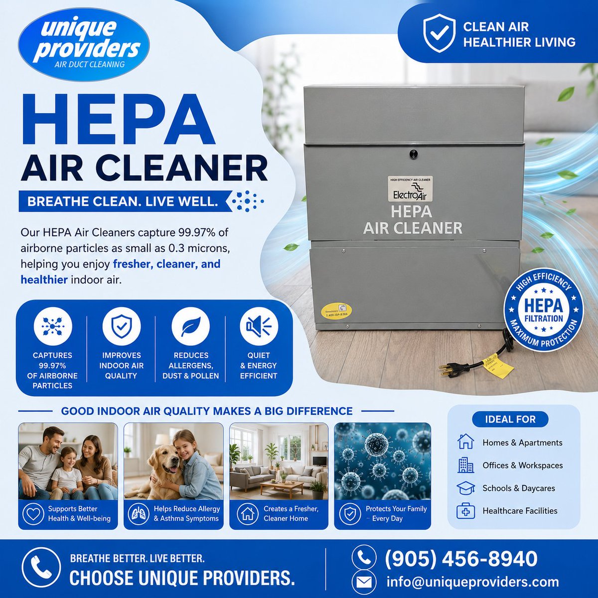 ductcleanto's tweet photo. 🌬️ Breathe cleaner. Live healthier.

Upgrade your indoor air quality with our HEPA Air Cleaner systems — designed to capture airborne particles, allergens, dust, and pollutants for a fresher home environment. 

📞 (905) 456-8940
📧 info@uniqueproviders.com https://t.co/MYMM3UNcea