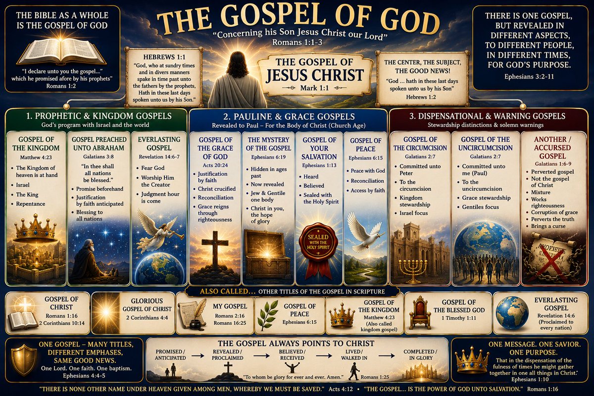 janetticonfeti7's tweet photo. Scripture presents one overall Gospel of God centered in Jesus Christ, yet within that one gospel the Bible speaks of different gospel titles, stewardships, audiences, emphases, and administrations throughout God’s progressive revelation. Because of this, those who emphasize “one https://t.co/GvZcVXypJt