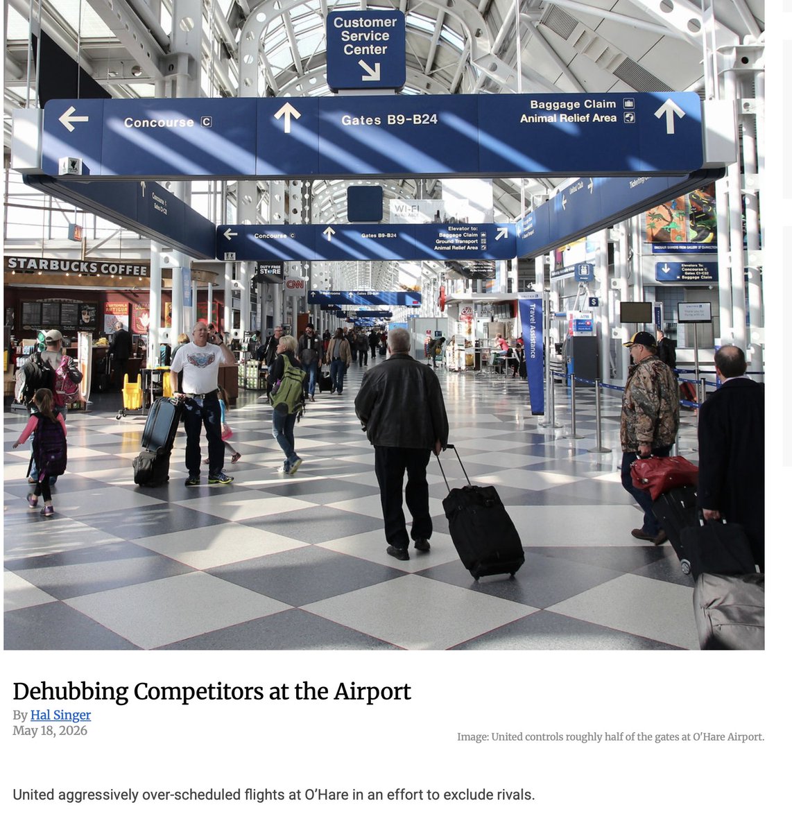 lindsaylsahm's tweet photo. United made news last month when its CEO, Scott Kirby, floated the audacious idea of acquiring American Airlines. Such a move would be blatantly anticompetitive, given the intense rivalry among the nation’s largest carriers. A more subtle anticompetitive strategy is taking place under the radar at Chicago’s O’Hare airport. My latest via @TheSlingUtah
