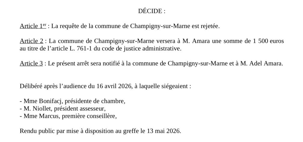 adelamara94's tweet photo. ⚖️ Victoire en appel

Si @LaurentJeanne94 veut aller jusqu’au CE, allons-y🏛️

On étudiera après la JP “Amara c/ Champigny” à la fac : « un maire ne peut sanctionner un fonctionnaire pour déloyauté politique en dehors de ses fonctions » 📚

Merci à tous pour le soutien depuis 2021 https://t.co/ZcEbV9UMAD