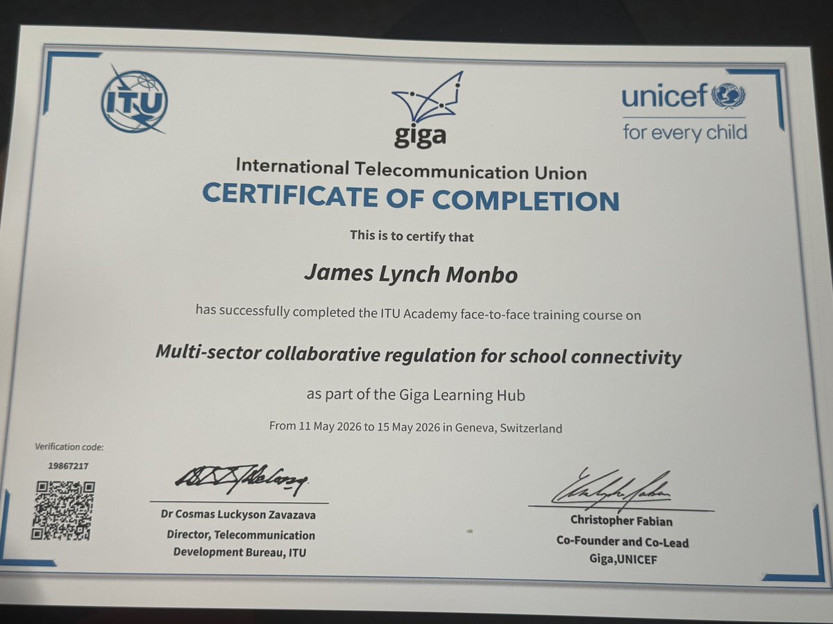 GovernorOFF's tweet photo. I am pleased to share that last week I successfully concluded the Giga/UNICEF/ITU Training on Multi-sector Collaborative Regulation for School Connectivity in Geneva, Switzerland.

It was a valuable learning experience that deepened my understanding of the policy, regulatory, and collaborative approaches required to advance meaningful school connectivity. The sessions were insightful, practical, and highly relevant to the work of expanding inclusive digital access for learners.

My sincere appreciation goes to Giga, UNICEF, and ITU for this opportunity. I also extend heartfelt thanks to the facilitators for their excellent presentations and to all fellow participants for the rich interactions, thoughtful exchanges, and shared experiences throughout the training.

I return inspired by the collective commitment to ensuring that schools are connected, learners are empowered, and no community is left behind.

#SchoolConnectivity #DigitalInclusion #ITU #UNICEF #Giga #CapacityBuilding #EducationConnectivity #Liberia