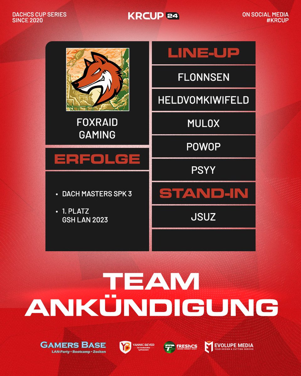 KRCup_de's tweet photo. [KRCup #24]

Es nehmen nicht nur Huskies, sondern auch Füchse beim KRCup #24 teil!

Willkommen zurück @FoXRaiDGaming!
Lasst eure Füchse und feuert was das Zeug hält.

@flonnsen 
@__Powop__ 
@mul0x 
@PsyyCS2
@jesus1860__ 

---
@fREShCS1 | @YannicBeyer | @GamersBaseBC |
@EvolupeMedia