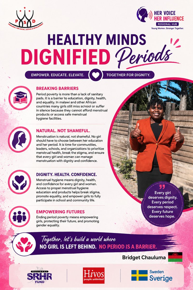 AdvocateBrie's tweet photo. Menstruation should never be a barrier to education, dignity, or opportunity. 
As advocates, health professionals, and community leaders, we must continue creating safe spaces for open conversations, promoting menstrual hygiene awareness
 #MenstrualHygiene #hervoiceherinfluence https://t.co/K1qoXqV00O