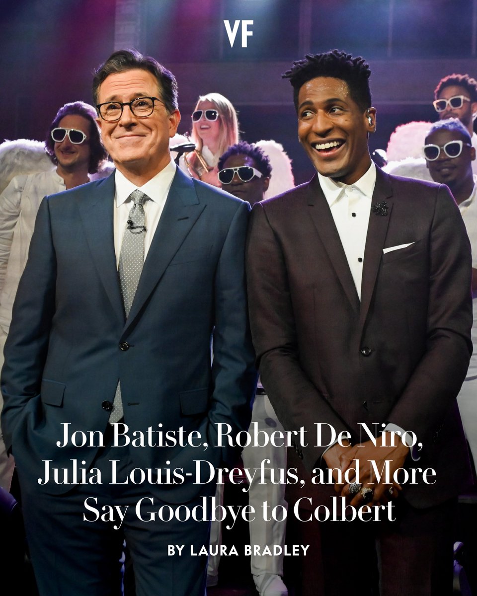 VanityFair's tweet photo. As ‘The Late Show’ and Colbert prepare to sign off, one reality is inescapable: We’re witnessing the end of an institution.

But even in the face of all the political and economic headwinds facing late night, Colbert himself has a reputation for being kind and engaging. As he prepares to sign off the air and embark on his next project—a ‘Lord of the Rings’ movie, the perfect assignment for a die-hard Tolkien fan—more than a dozen big-name guests and colleagues shared their favorite behind-the-scenes Colbert memories with VF—from potentially disastrous technical difficulties to awkward encounters to heartfelt moments that will stick with them for years to come.

More from Laura Bradley:
https://t.co/4k2wKf0j4G