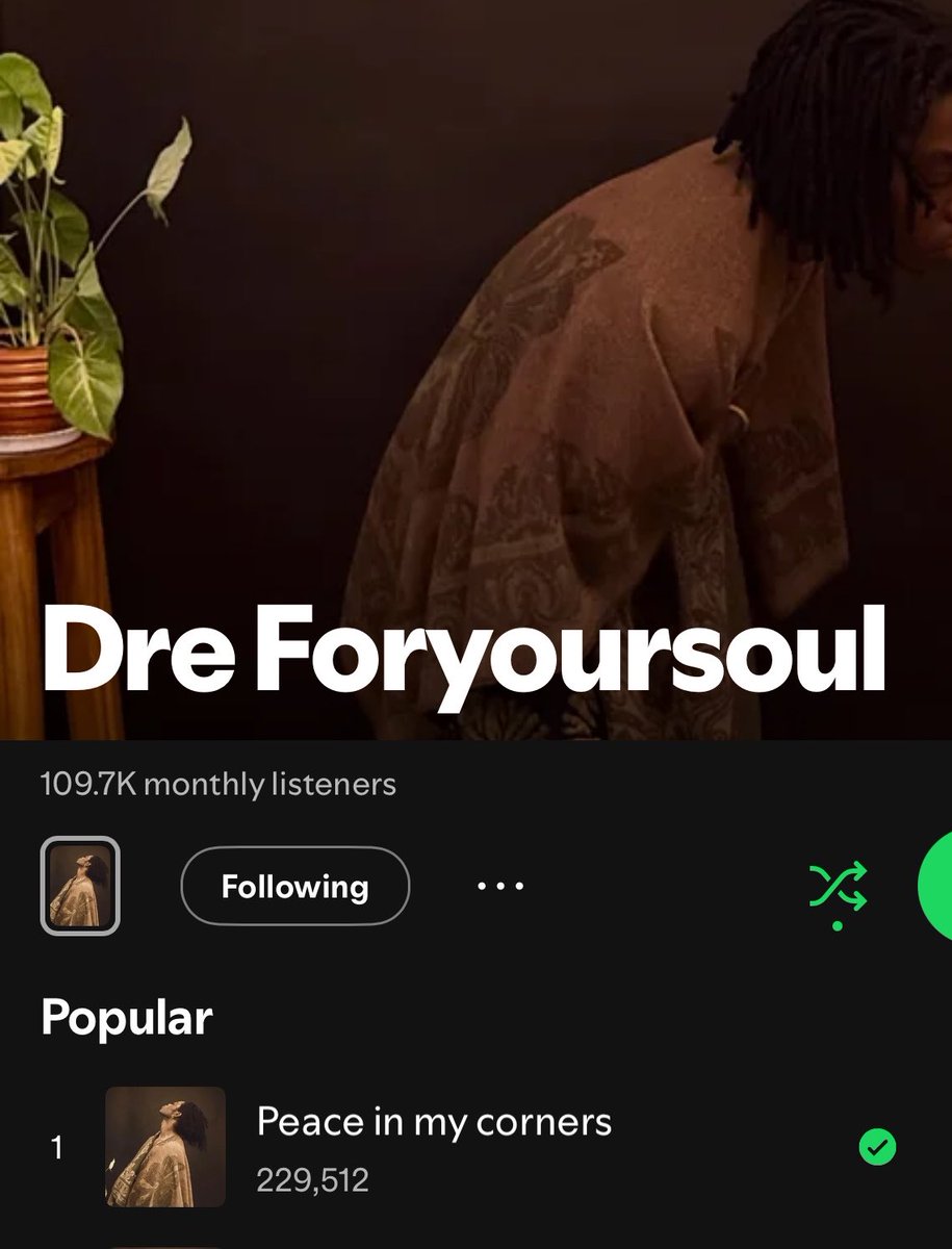 dre_foryoursoul's tweet photo. Wizard chan told me, he said "sing music for yourself, that speaks to you personally and your people will find you" 3 weeks ago i did, in the most authentic way possible, no filter, now on a very sincere note even if these listeners were not a hundred thousand i still will keep singing even if it's one person, I'll keep saying my stories in the most authentic possible and my people will keep finding me.
Thank you to the souls that find my story relatable, thank you for connecting with me, Forever☝🏿🌱