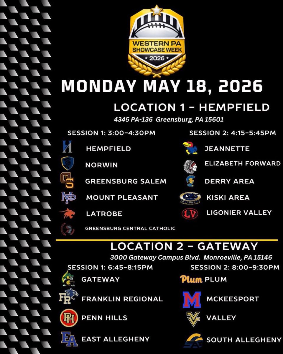kiskifootball's tweet photo. ‼️ College Coaches: Kiski Area will be competing in the Western Pa showcase tonight. This is a great opportunity to evaluate talent from multiple schools at once. ‼️
⏰ - 4:15-5:45PM
📍 - Hempfield Area Senior High School

#WESTERNPASHOWCASEWEEK https://t.co/CbdvLWt37O