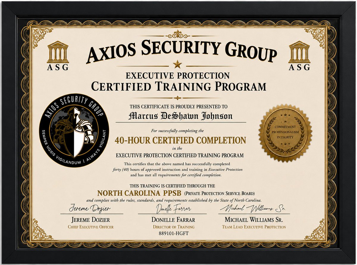 AxiosFirm's tweet photo. Graduation Day is officially complete, and here is the graduation photo from our first Executive Protection Certified Training Program class.

So proud of these men and women and the hard work, discipline, and dedication they displayed throughout this course. Over the last several days, they were challenged physically, mentally, and operationally, and they continued to push forward and meet the standard.

This class represented individuals who chose to sharpen their skills, invest in themselves, and take their craft to another level. That mindset deserves respect.

Watching everyone stand together today for this graduation photo was a proud moment for our team and a reminder of what can happen when people commit themselves to growth, readiness, and professionalism.

We were also incredibly proud of how the diplomas turned out. We wanted the graduates to feel the significance of what they accomplished — not just handed a certificate, but recognized in a way that felt professional, meaningful, and worthy of the work they put in.

We wanted the graduation ceremony and diplomas to carry the same pride and atmosphere you would feel at a major university graduation or professional achievement ceremony.

Thank you to all the families, friends, and supporters who came out to celebrate these graduates and their accomplishments.

“Do you not know that in a race all the runners run, but only one receives the prize? So run that you may obtain it.”

📖 1 Corinthians 9:24

REAL-WORLD TRAINING. REAL-WORLD SCENARIOS. REAL-WORLD READINESS.

#ExecutiveProtection #GraduationDay #AxiosSecurityGroup #ExecutiveProtectionTraining #Leadership #Discipline #Readiness #ProtectiveOperations #SecurityProfessionals #EverVigilant