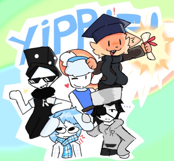 BasicAndSimple1's tweet photo. Delta is Graduating on May 28 
Artist: sojournity
3 other awesome friends:
-Rydaz(Jimmy)the dice hat man
-Wrathfuljuan, the bunny one
-Pot_something, the Crazy Dave Pot head one :3 https://t.co/2UBpnaKHSr