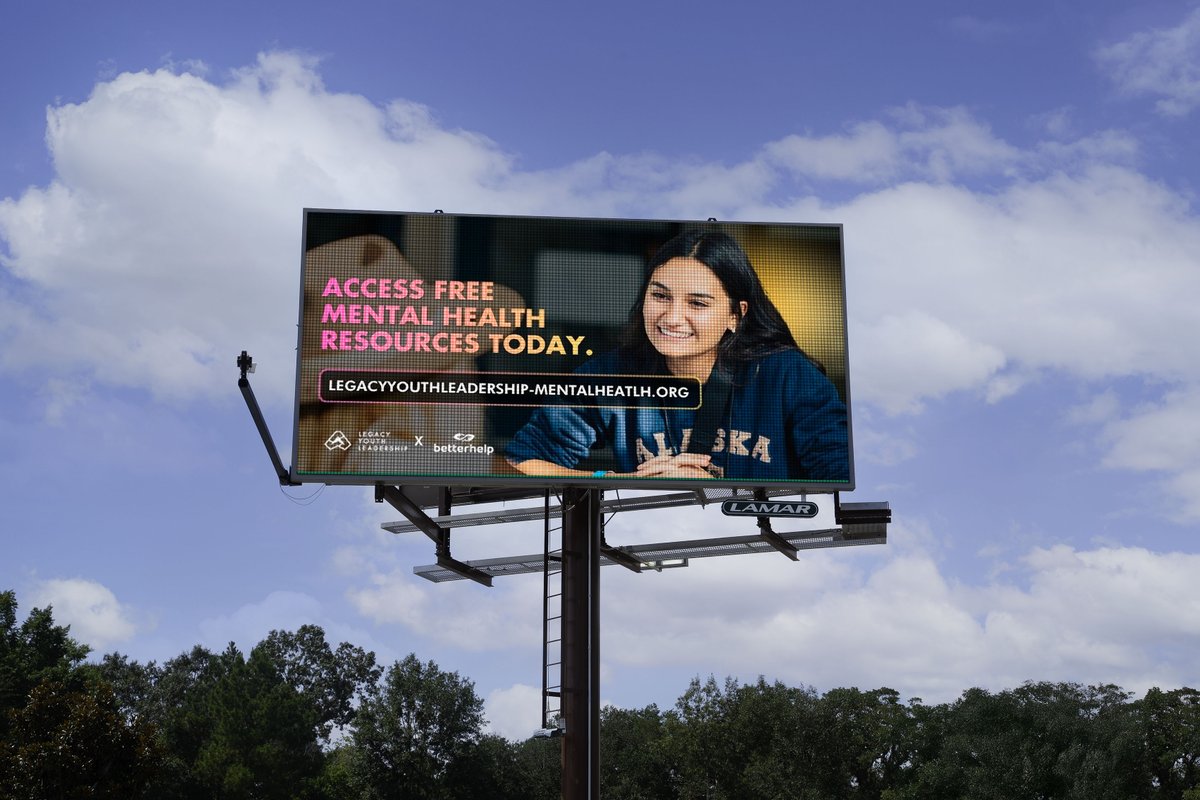 LamarOOH's tweet photo. Millions of young people - particularly students - feel overwhelmed by stress and anxiety every day. We’re using our national billboard network to spread the word and help @legacyyouthlead encourage students to prioritize their mental health with free resources and therapy. https://t.co/K3Ae9CGc3r