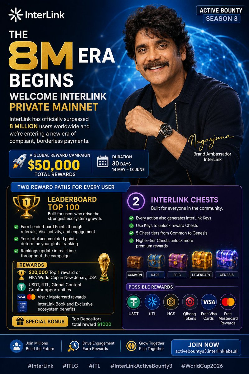 MeenaP271941's tweet photo. 🚀🌍 THE #8M ERA BEGINS with @InterLinkLabs 🔥

Proud to witness the rise of a blockchain ecosystem built for the future 💎⚡

🎆 ACTIVE BOUNTY SEASON 3 is LIVE
💰 $50,000 Reward Pool
🏆 Global Le
✨ Earn rewards through: 🔹 Ref
#InterLink #ITLG #ITL #ITLX #InterLinkAmbassador https://t.co/Mqk5DnfkYA