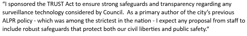 andrewlamparski's tweet photo. NEW: Mayor Pro Tem José "Chito" Vela responds to pushback against decision to end contract for Flock license place readers after this weekend's shooting spree.

Says he expects any proposal to "include robust safeguards that protect both our civil liberties and public safety." https://t.co/t0WJDPSaIE