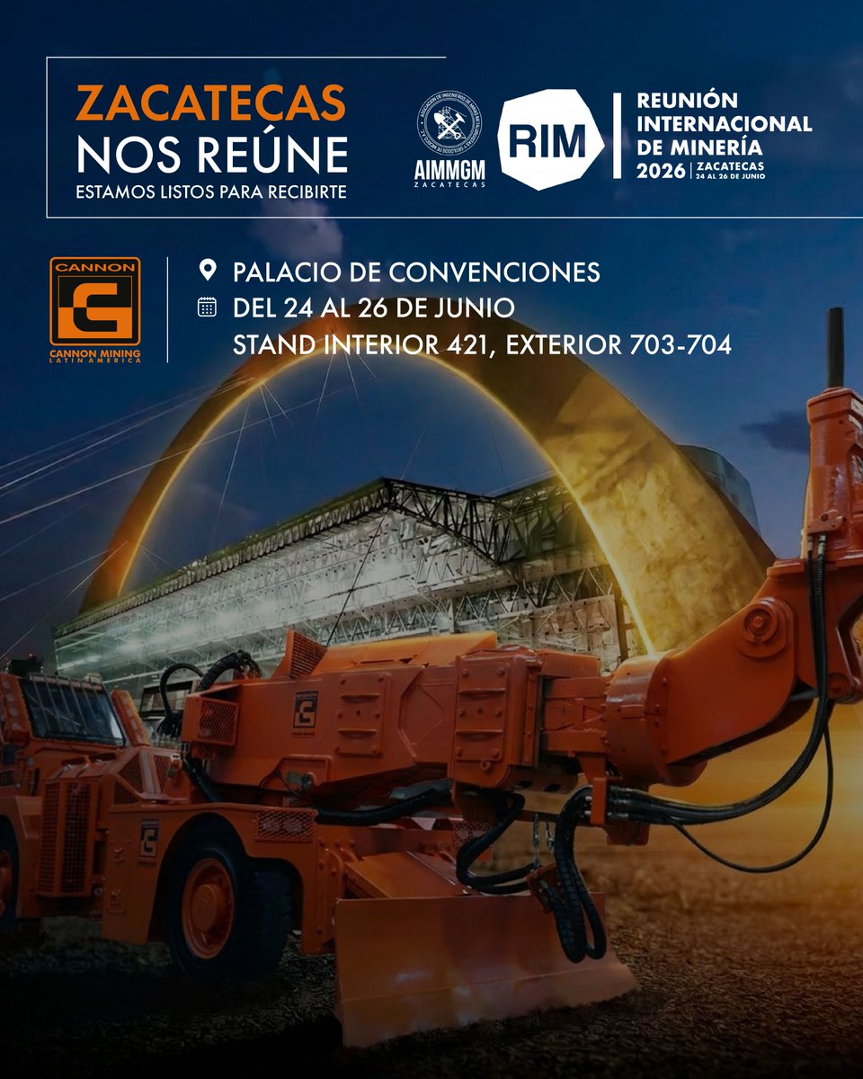 CannonMiningLA's tweet photo. ¡Zacatecas vuelve a ser el epicentro de la industria minera!
Los invitamos a visitarnos en nuestros stands interior 421 y exterior 703-704 para descubrir las soluciones estratégicas que hemos diseñado para impulsar y optimizar su operación minera.
¡Los esperamos! https://t.co/MRNeCctMem