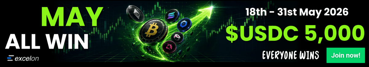 Excelonapp's tweet photo. MAY ALL WIN is LIVE on Excelon! 🏆
⏳ 13d 6h remaining

Market (defensive):
🔴 BTC/USDC  $76,593  (-1.8%)
🔴 ETH/USDC  $2,105  (-3.4%)
🔴 SOL/USDC  $84.32  (-2.1%)
🔴 LINK/USDC  $9.44  (-2.4%)
🔴 AVAX/USDC  $9.12  (-1.3%)
🔴 UNI/USDC  $3.41  (-3.5%)

🥇 1st: 1k$ | 🏅 2nd-5th: Share 1k$
🎁 All: 2.5k$ | 🌟 Airdrop New: 500$

Every Trade Counts.

https://t.co/tkY1Px4LIq