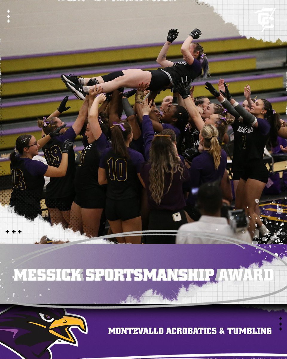 UMFalcons's tweet photo. MESSICK SPORTSMANSHIP AWARD 🏆

Conference Carolinas names Montevallo as its Messick Sportmanship Award winner for Acrobatics &amp; Tumbling!

📰 https://t.co/iQQ52lzKEW

#TogetherWeRise https://t.co/wVlYvRPHzH