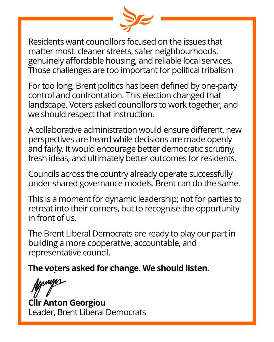 antongeorgiou_'s tweet photo. All signs point towards a Labour/Tory stitch up running @Brent_Council for the next four years.

This is not what residents voted for on 7th May.

I am calling on the political parties to find a way of working together and delivering the change in leadership Brent so badly needs. https://t.co/RlM93MZEnr