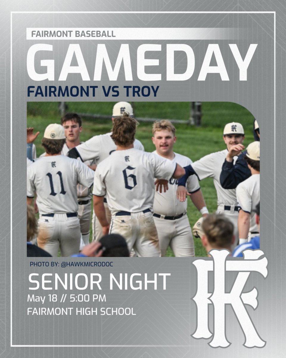 KFHSBaseball's tweet photo. It's Senior Night as Fairmont takes on #3 in the State Troy. Come out and support your Seniors!!! @FHSAthletics1 @Starting9_37_ https://t.co/jkeYN5R1oV