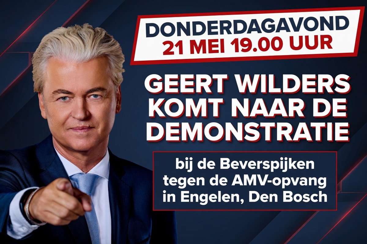 pvvnoordbrabant's tweet photo. Kom donderdag naar de PVV Verzetstournee 2026 in Den Bosch. 

We willen ons land terug! 
Een asielstop, geen AZC’s en geen bezuinigingen op zorg en sociale zekerheid maar meer geld voor de Nederlanders!

#PVV #Brabant #DenBosch #Engelen https://t.co/1KZFugzg5i